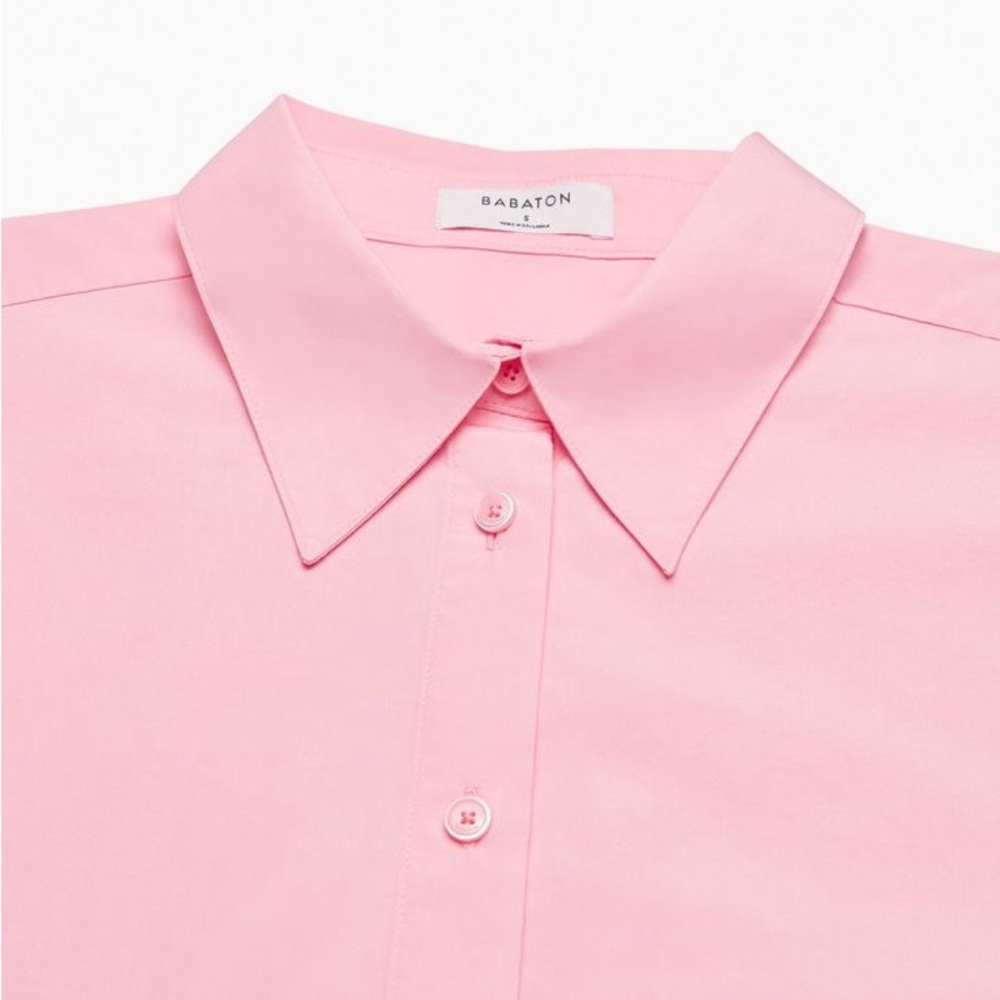 Aritzia BABATON Daisy Pink Essential Oversized Poplin Button Up Top Size Small - Picture 2 of 2